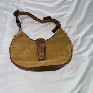 Coach Brown Leather Hobo Bag with Suede Accents